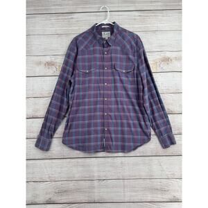 Lucky Brand Saturday Stretch Pearl Snap Shirt Womens XL Purple Blue Classic Fit